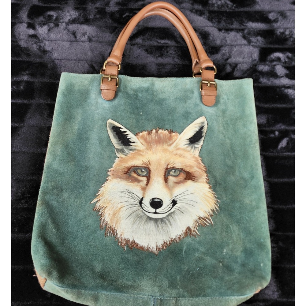Mr. Fox Garden Guest Anthropologie Suede/Canvas Shoulder Bag 14" × 15"